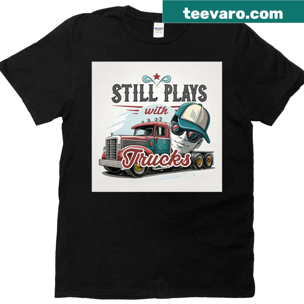 Funny truck driver T-shirt with playful truck graphic — on a men's t-shirt