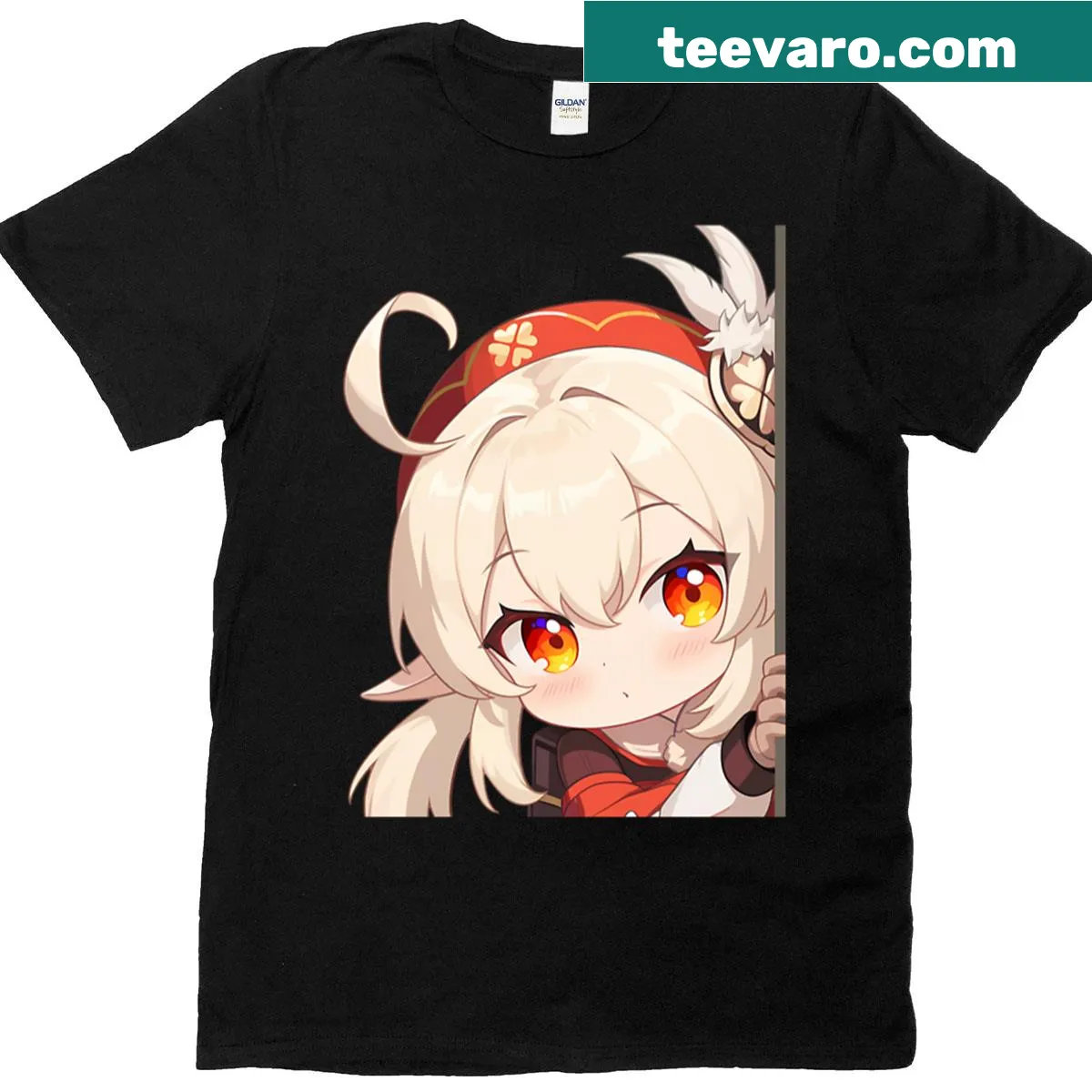Chibi Klee t-shirt from Genshin Impact with cute anime design — on a men's t-shirt