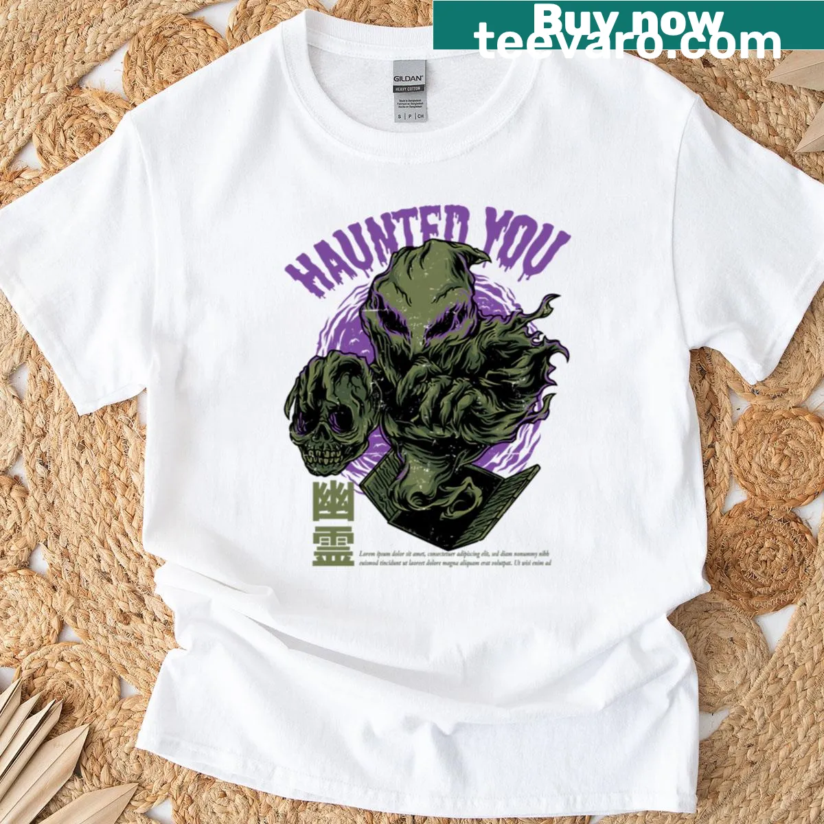 Funny ghost illustration coming out of a basement for Halloween — on a men's t-shirt