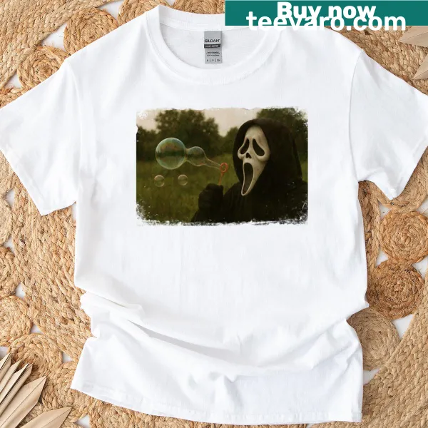 Cartoon ghost face blowing bubbles T-shirt design