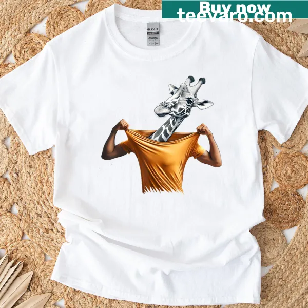 Illustrative t-shirt featuring a whimsical giraffe design