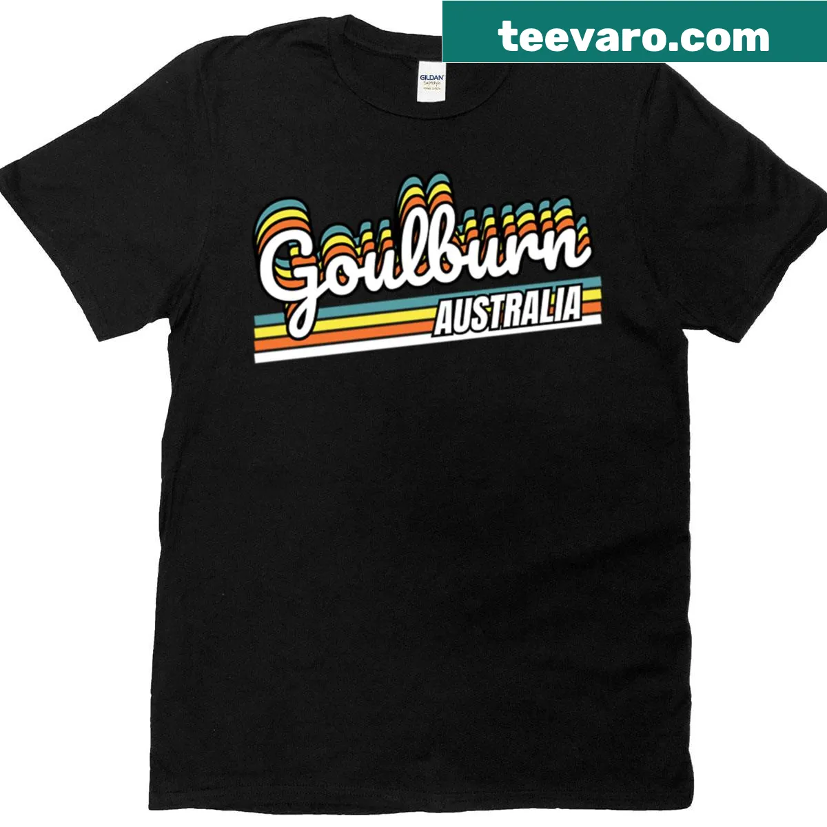 Illustrated Goulburn Australia T-shirt with iconic landmark design — on a men's t-shirt
