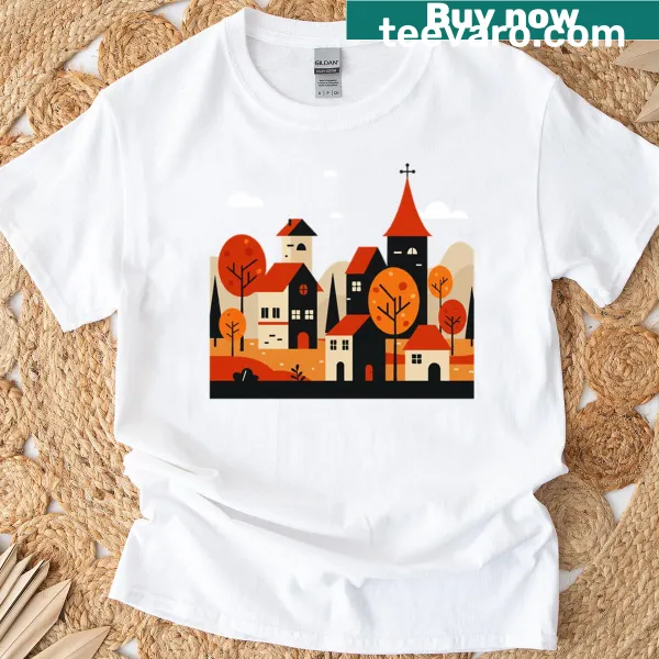 Rural autumn landscape graphic T-shirt