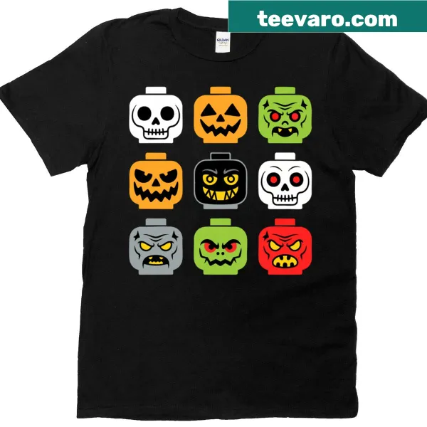 Halloween t-shirt with building brick head design for kids and adults