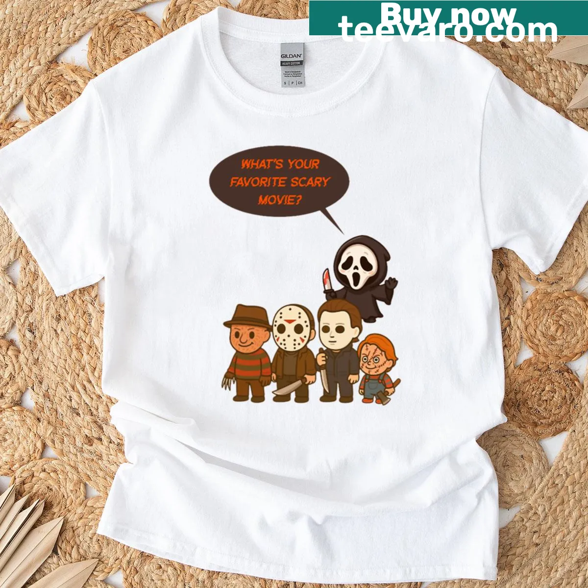 Oversized T-shirt with playful Halloween design illustrations — on a men's t-shirt