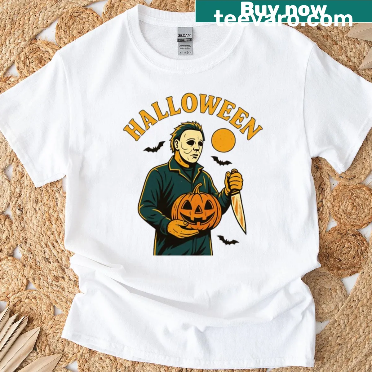 Halloween Pumpkin Killer Slasher graphic T-shirt — on a men's t-shirt