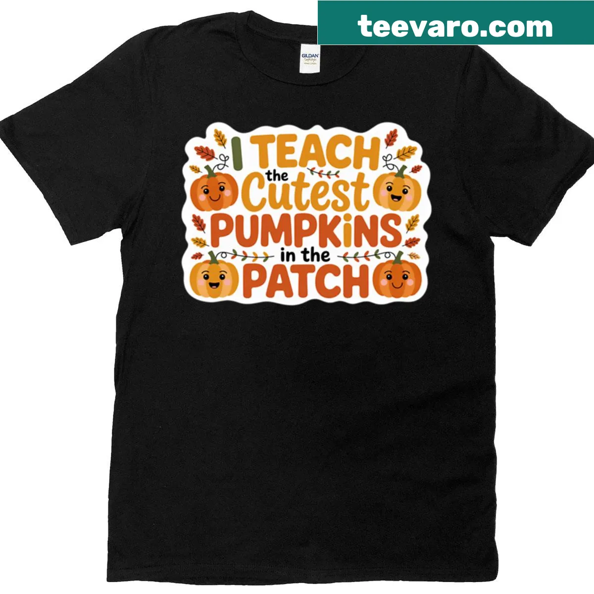 Halloween teacher shirt with pumpkins and playful text design — on a men's t-shirt