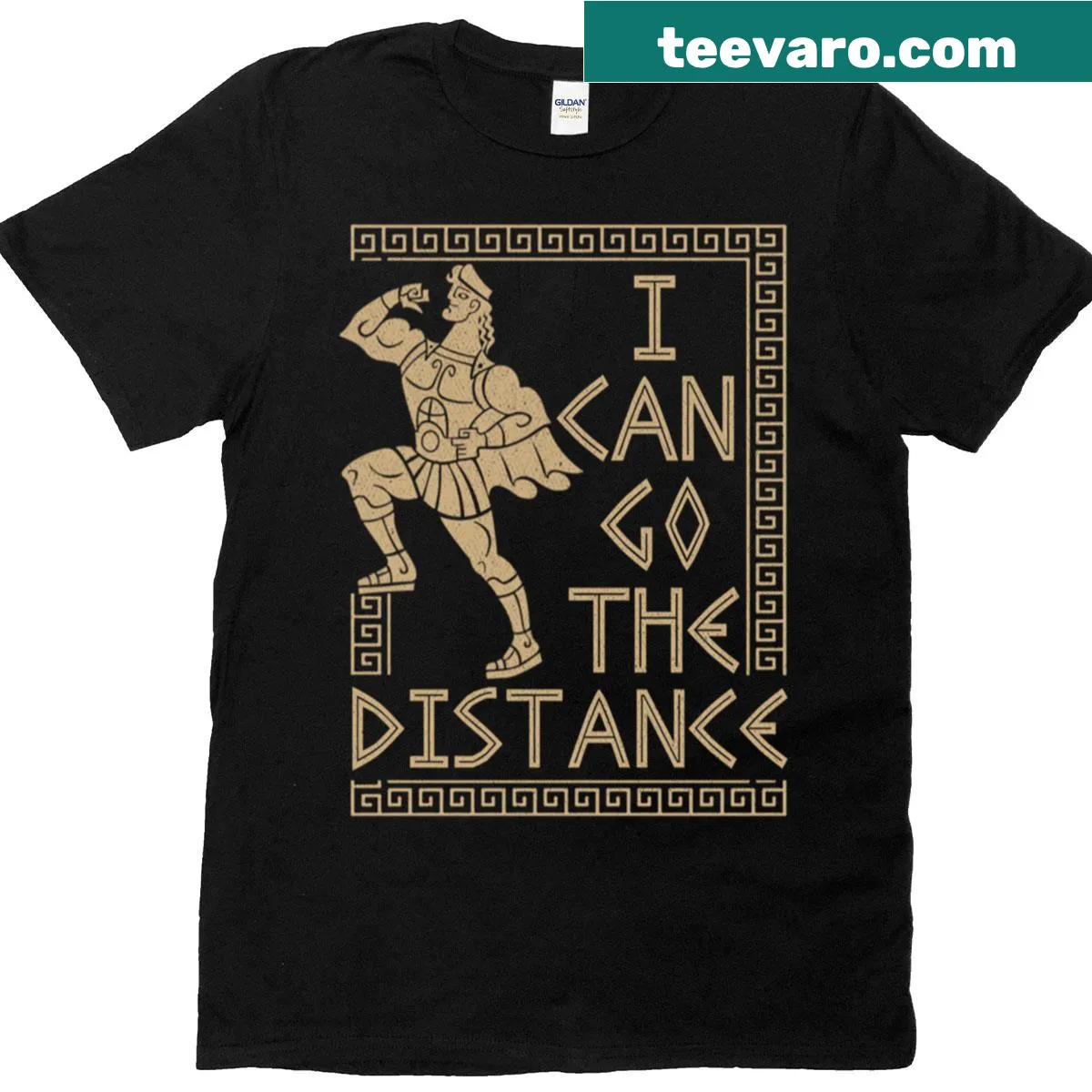 Greek-themed T-shirt featuring inspirational Hercules quote — on a men's t-shirt