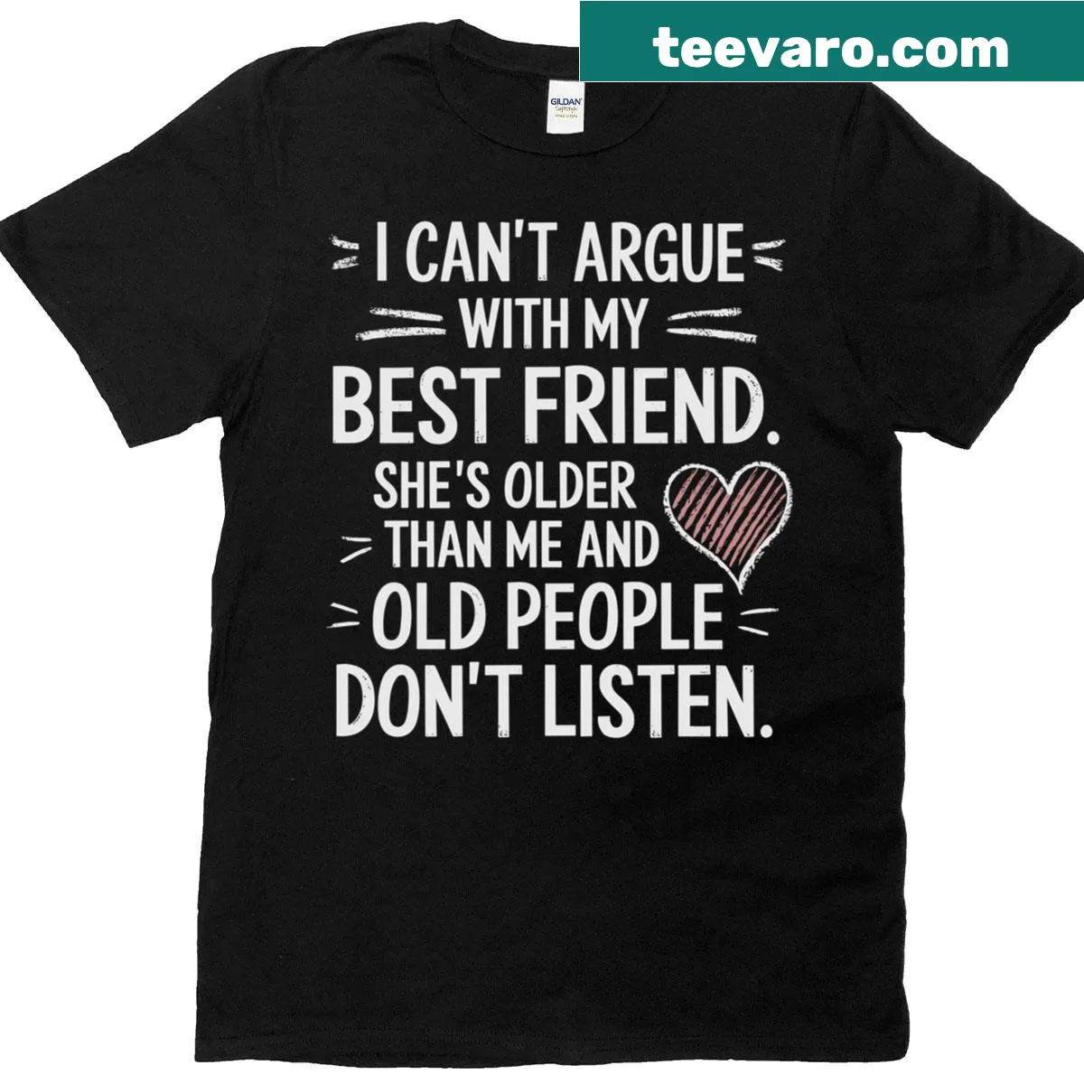 Funny t-shirt about friendship with an age-related quote — on a men's t-shirt