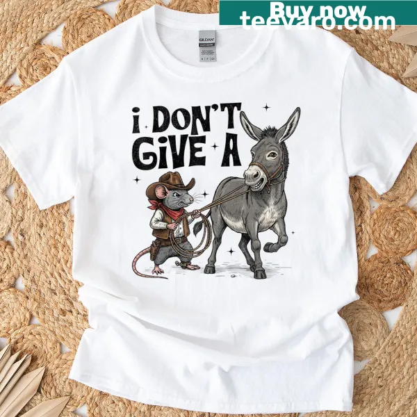 Sarcastic T-shirt featuring humorous typography about a rat and donkey