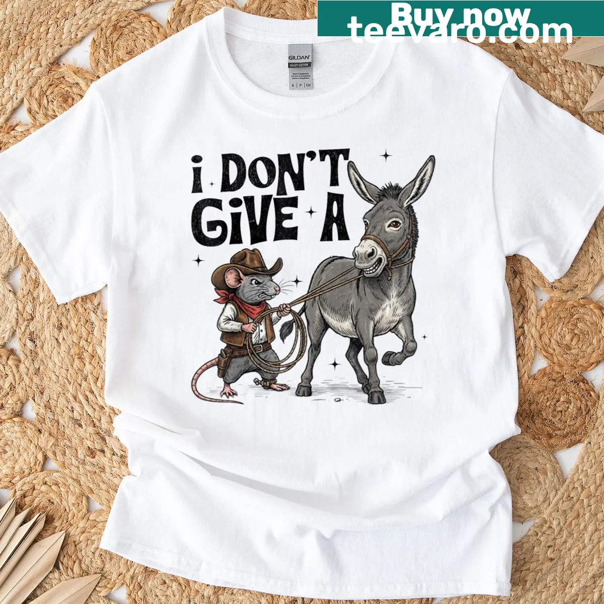Sarcastic T-shirt featuring humorous typography about a rat and donkey — on a men's t-shirt