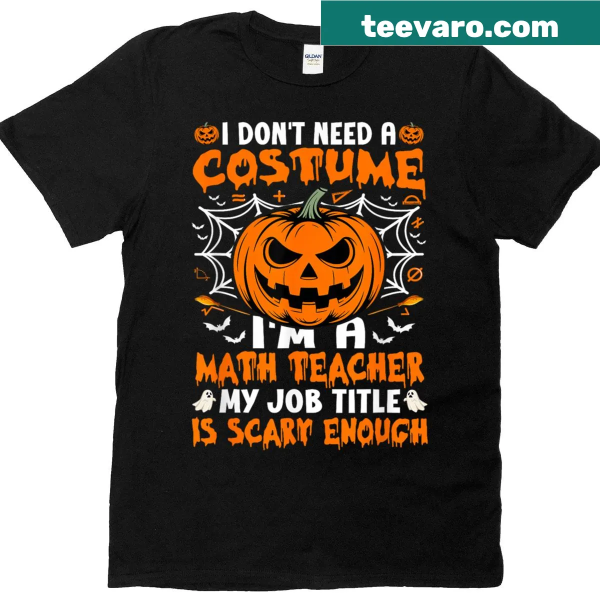Funny Halloween T-shirt for math teachers with witty text — on a men's t-shirt
