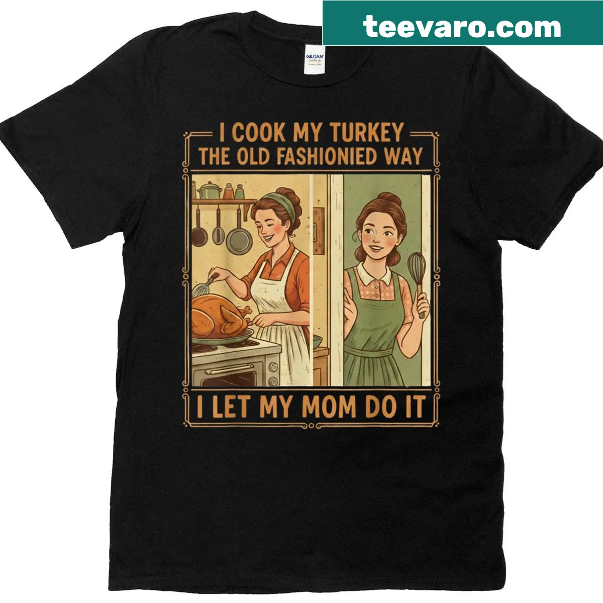 T-shirt featuring the phrase 'I Let My Mom Do It' in bold letters — on a men's t-shirt