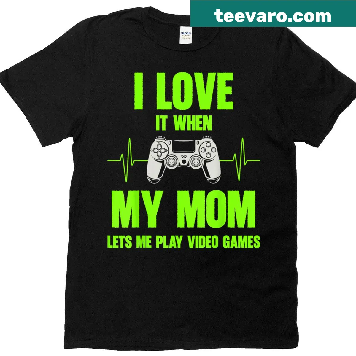 Gaming T-shirt expressing love for mom with video game controller design — on a men's t-shirt