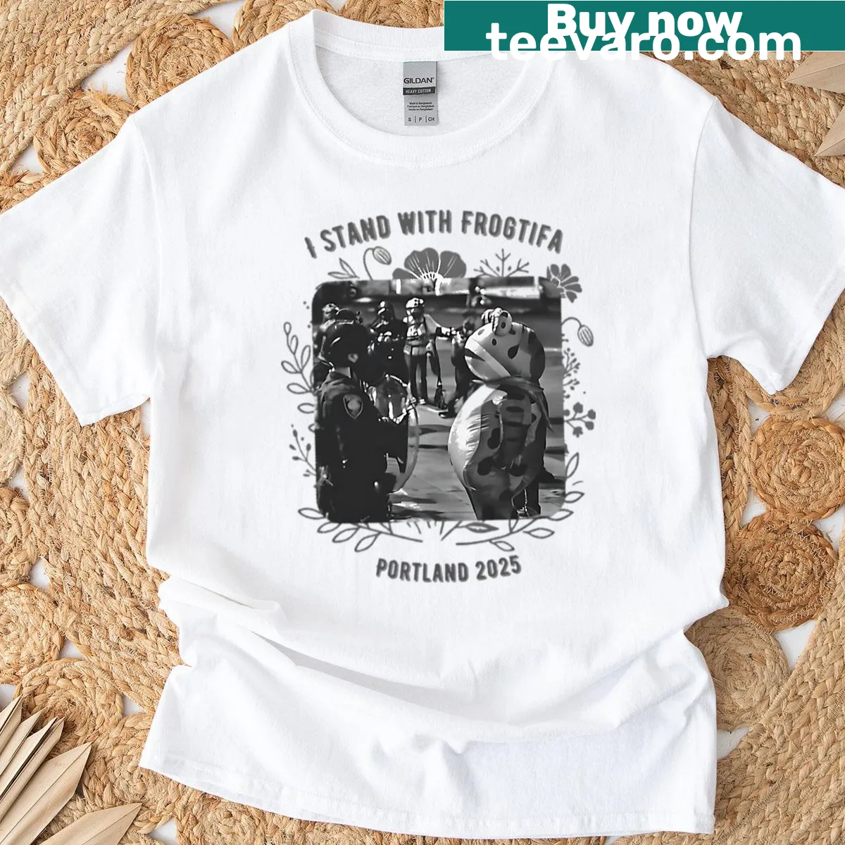 T-shirt featuring the phrase 'I Stand With Frogtifa' and a frog graphic — on a men's t-shirt