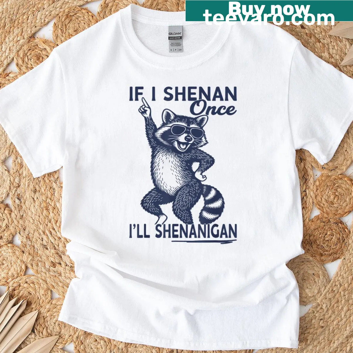 St. Patrick's Day raccoon t-shirt with humorous text and playful design — on a men's t-shirt