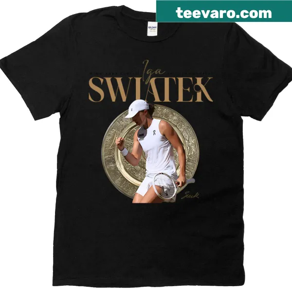 Illustrated design of Iga Swiatek playing tennis on a shirt