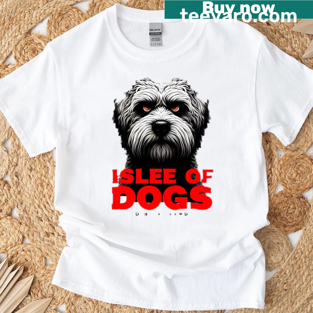 Isle Of Dogs t-shirt featuring adorable dog illustrations. — on a men's t-shirt