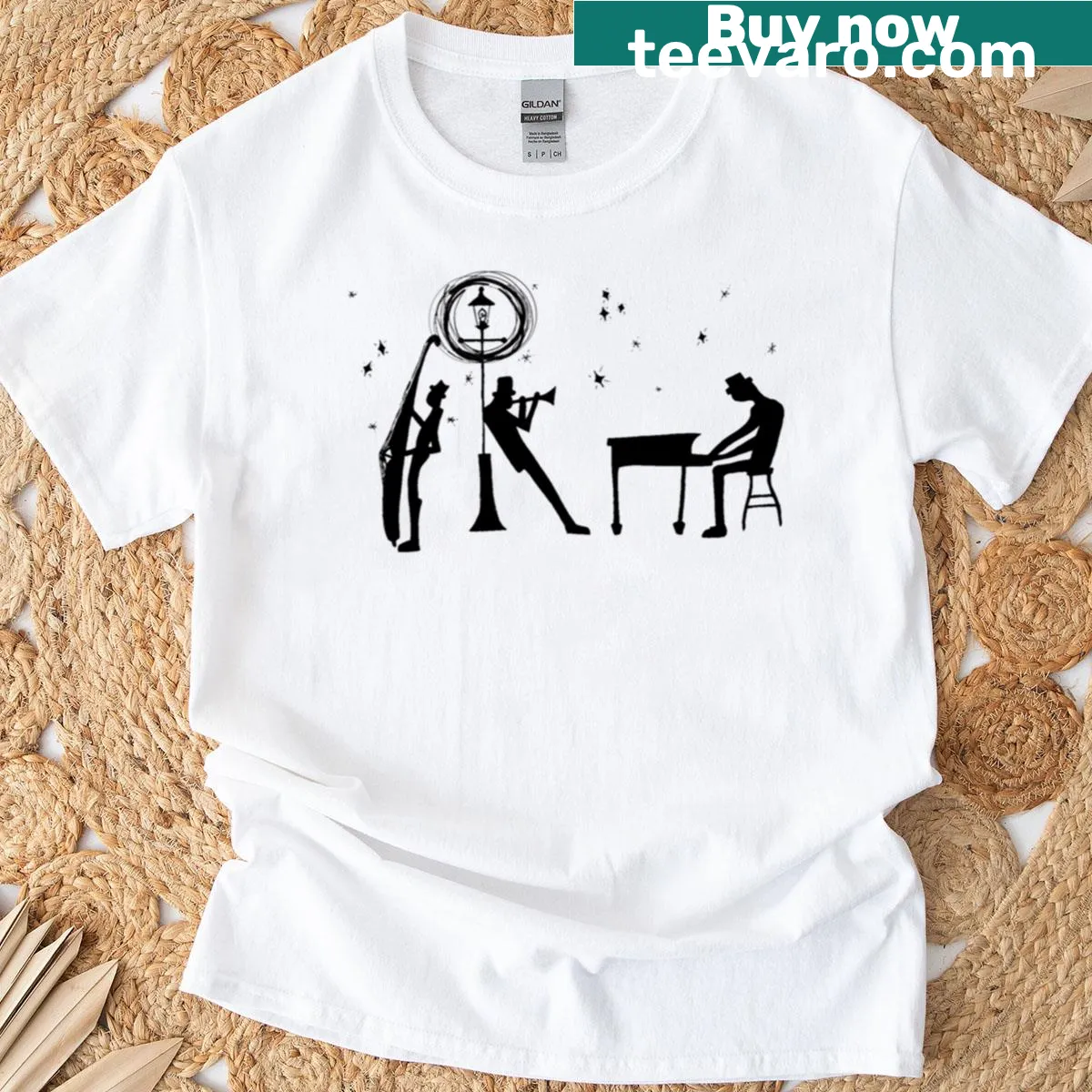 Jazz Trio t-shirt featuring an artistic musical illustration — on a men's t-shirt