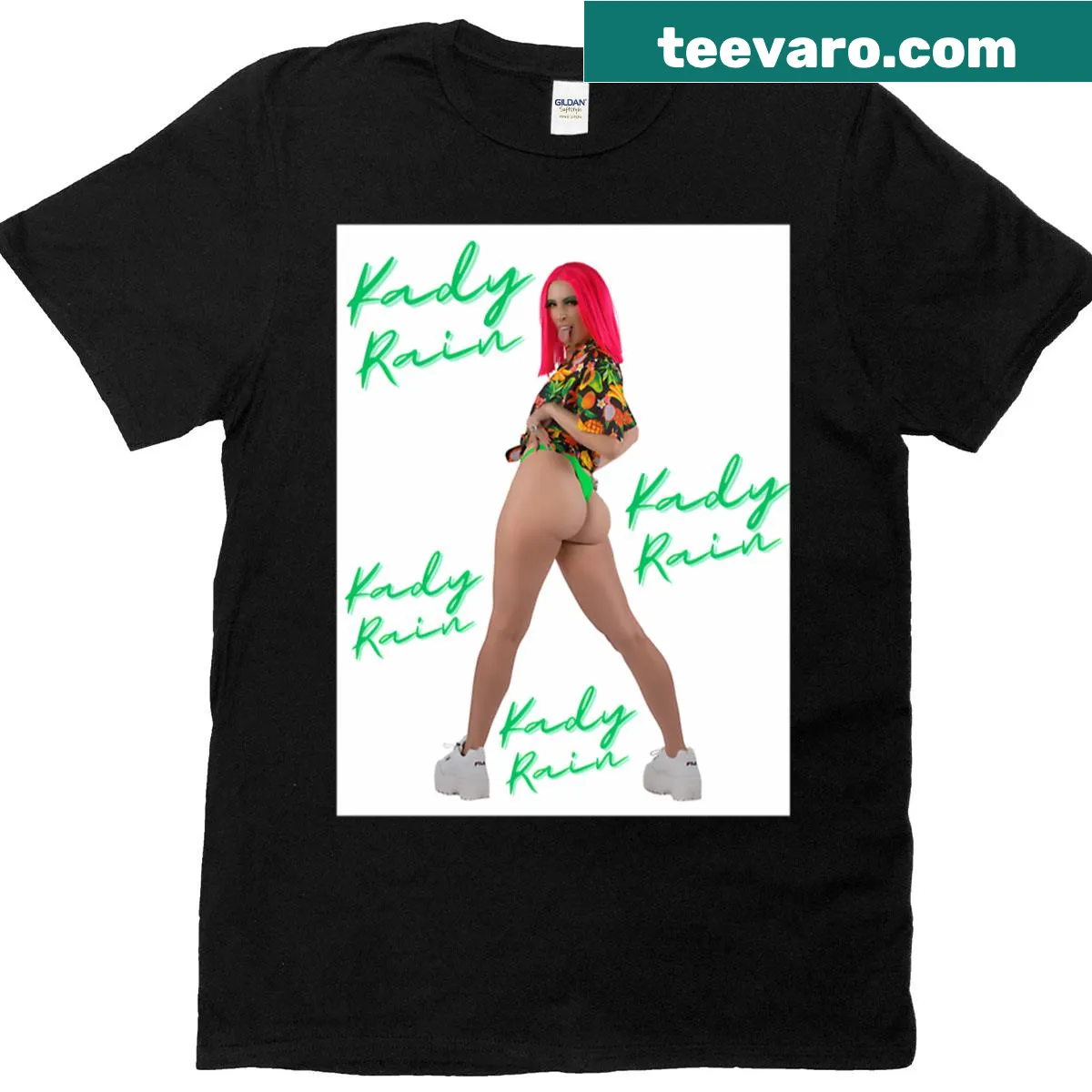Minimalist Kady Rain t-shirt with elegant typography — on a men's t-shirt