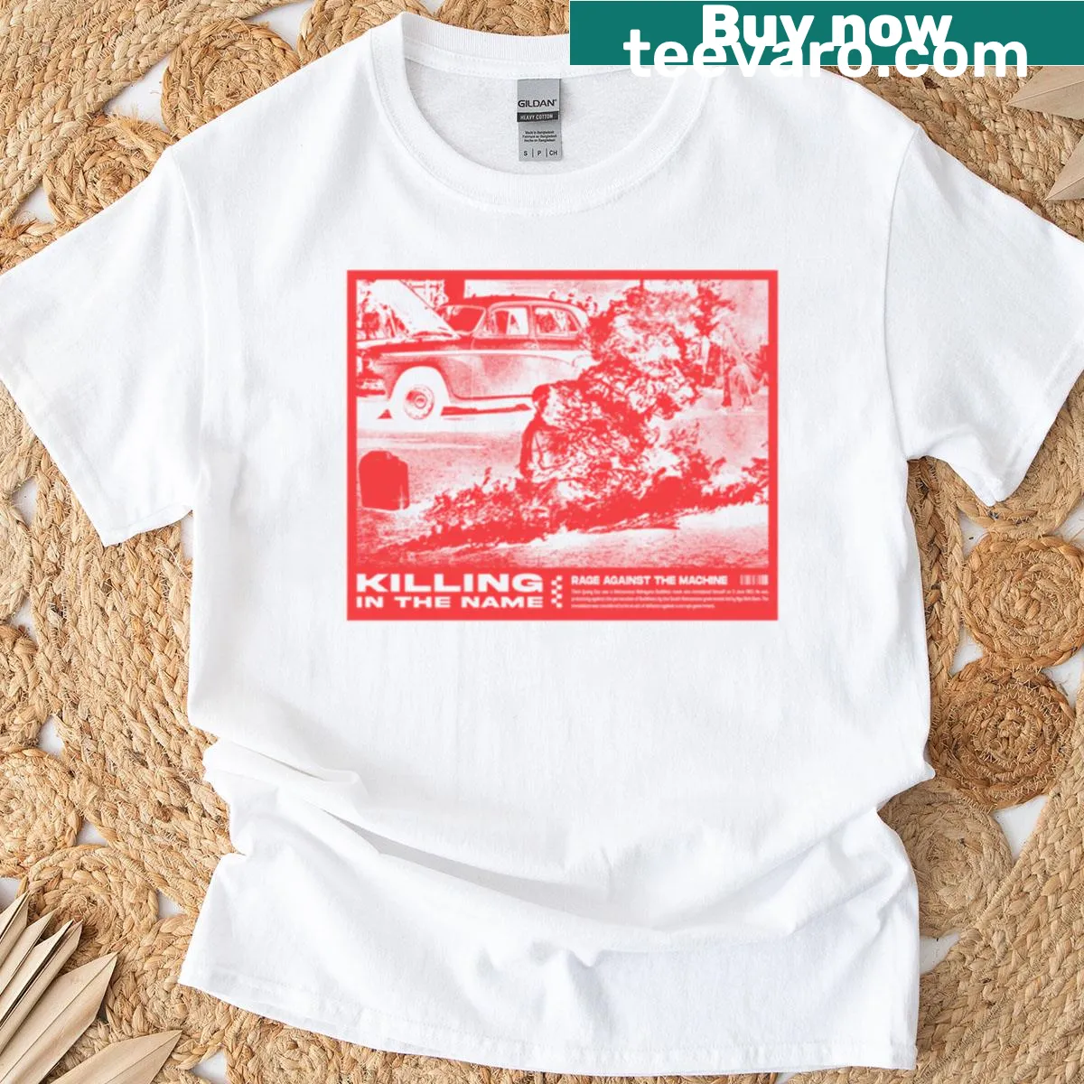 Vintage distressed Rage Against The Machine album graphic — on a men's t-shirt