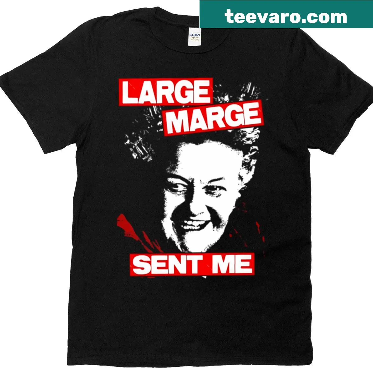 Large Marge text repetition T-shirt for humor enthusiasts — on a men's t-shirt