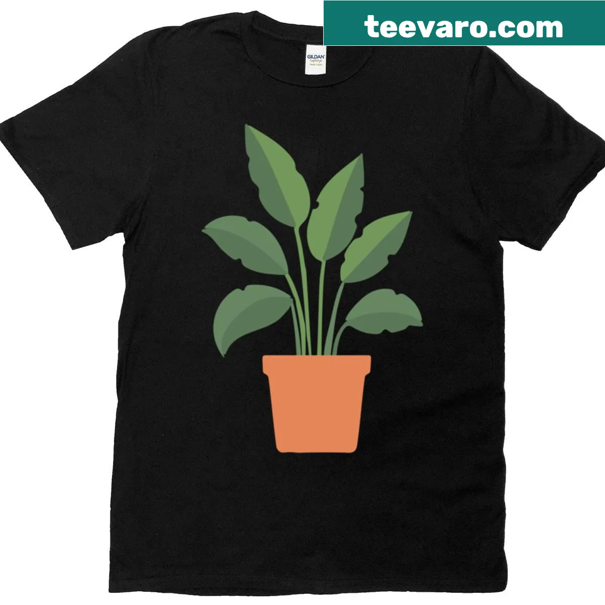 Minimalist potted plant silhouette graphic on t-shirt — on a men's t-shirt