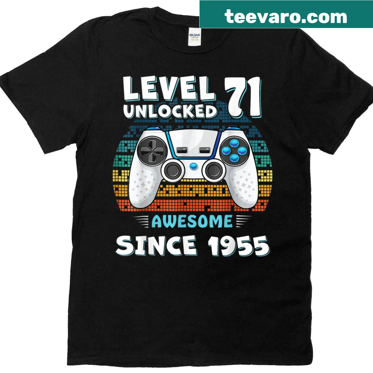 Birthday t-shirt with gaming theme 'Level Unlocked 71' — on a men's t-shirt