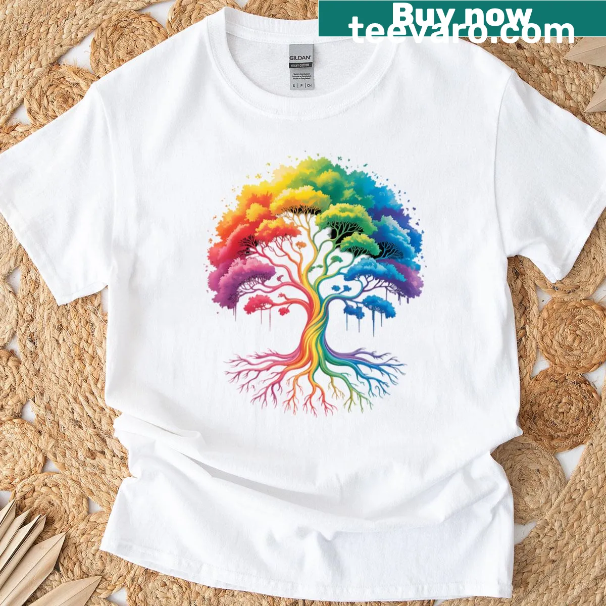 T-shirt featuring a tree design representing LGBT pride and diversity — on a men's t-shirt