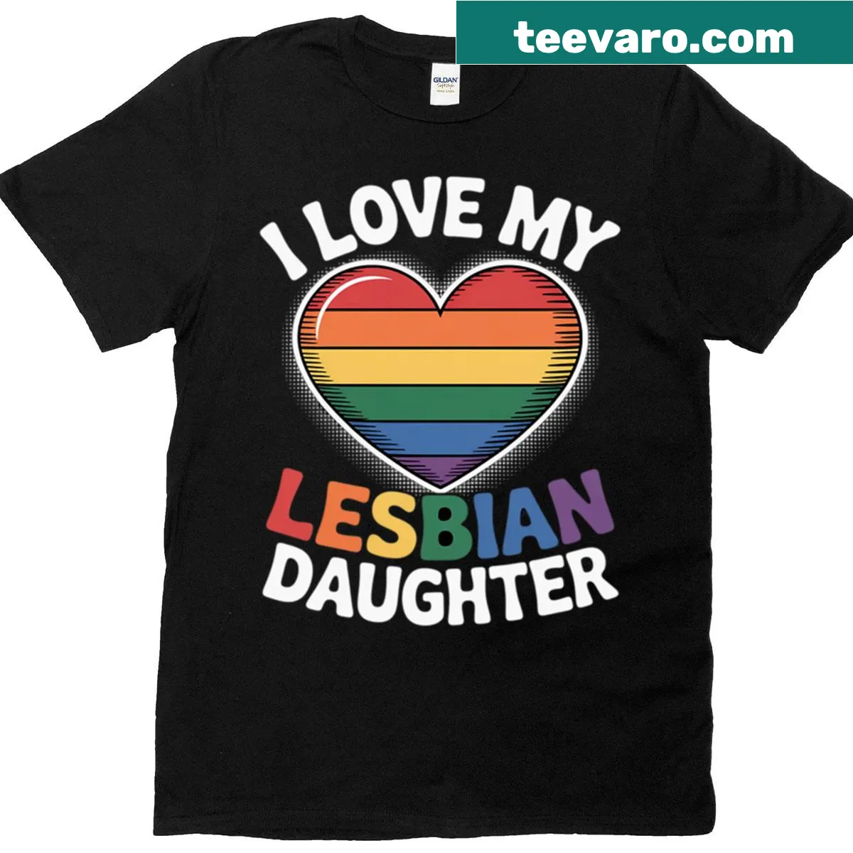 Graphic T-shirt with 'I Love My Lesbian Daughter' text for supportive moms. — on a men's t-shirt