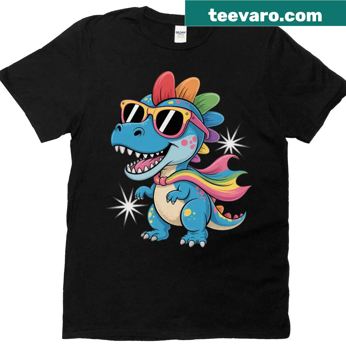 LGBT Pride Month Dinosaur themed T-shirt with playful design — on a men's t-shirt