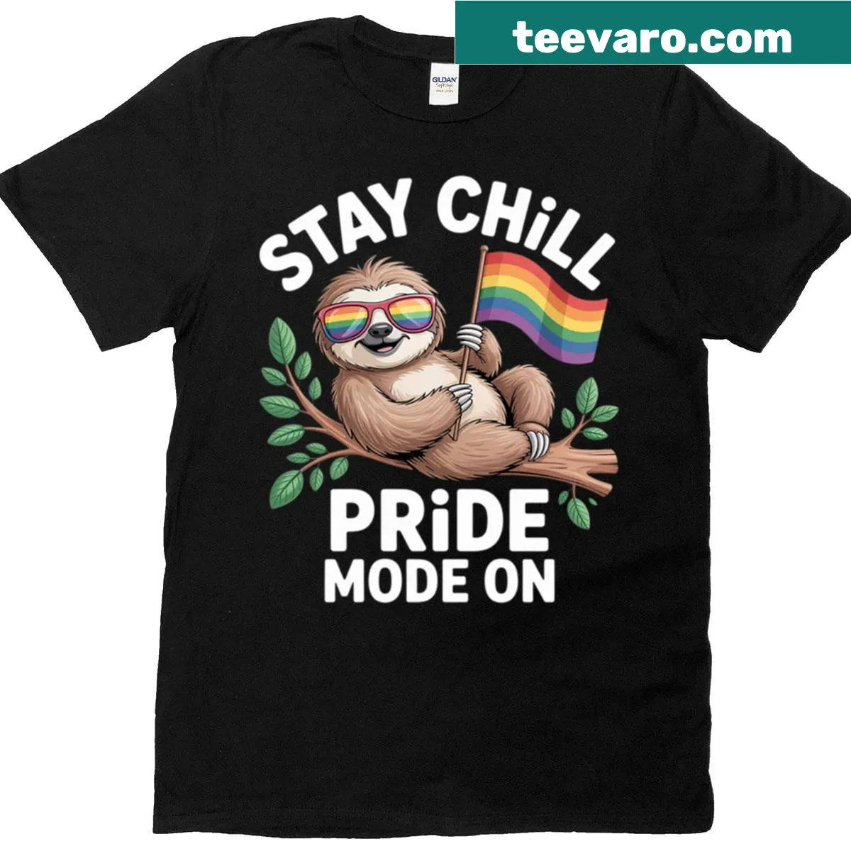 LGBT Pride Month T-shirt featuring a cute sloth and pride symbols — on a men's t-shirt