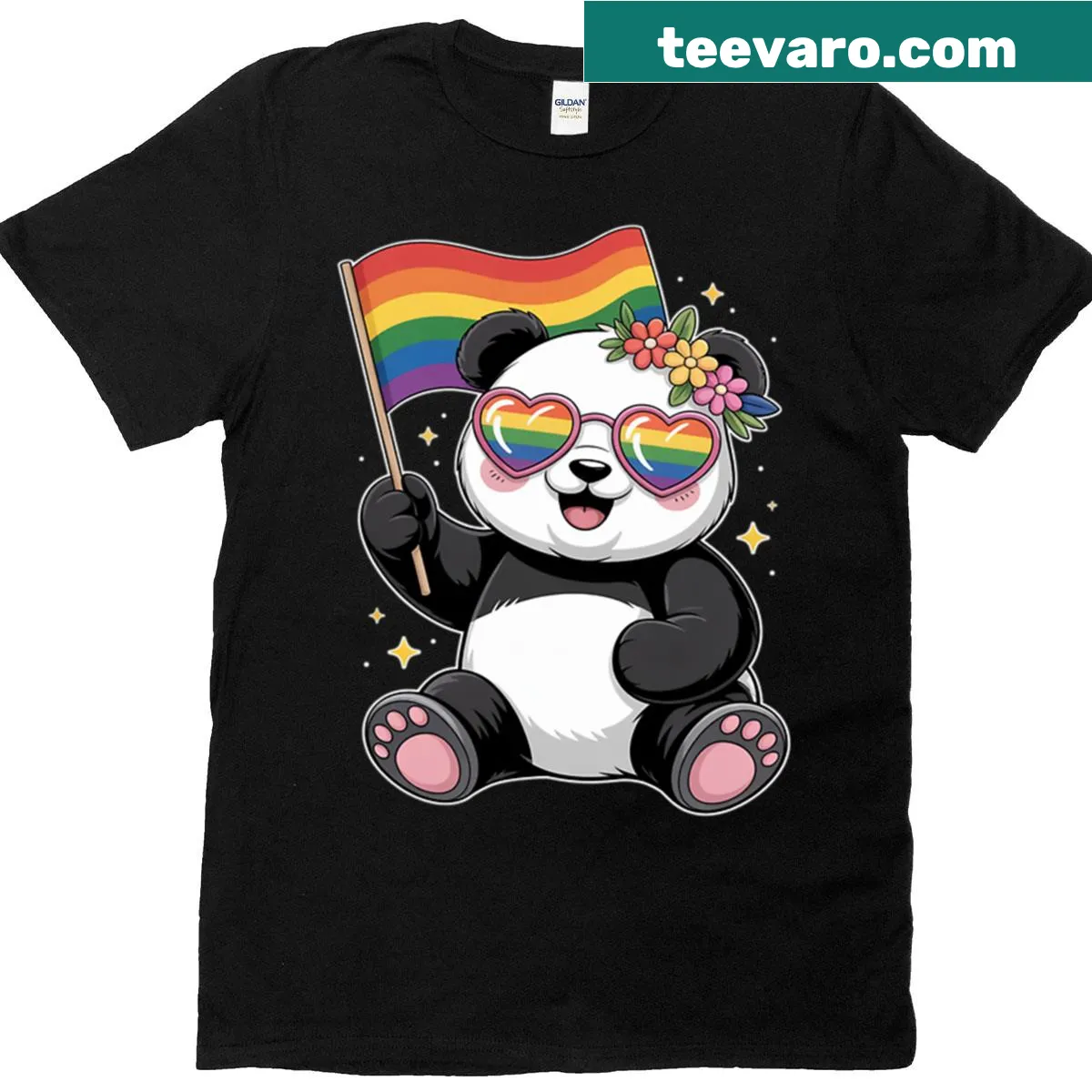 Panda graphic T-shirt celebrating LGBTQIA Pride Month — on a men's t-shirt