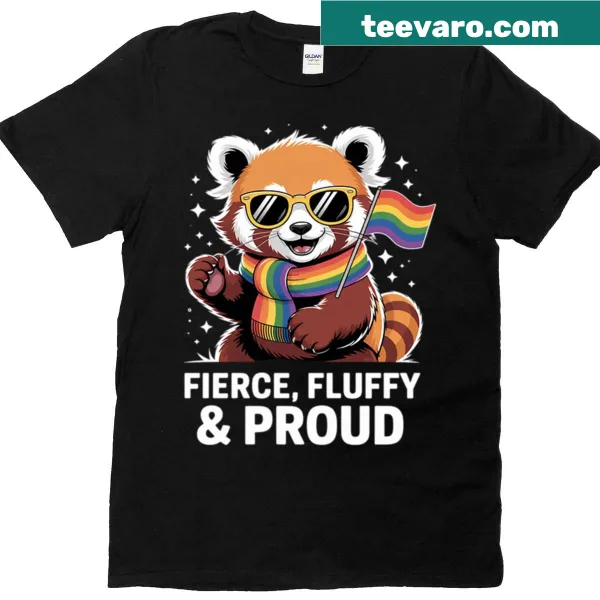 LGBT Pride Month t-shirt featuring a cartoon red panda and LGBTQIA symbols