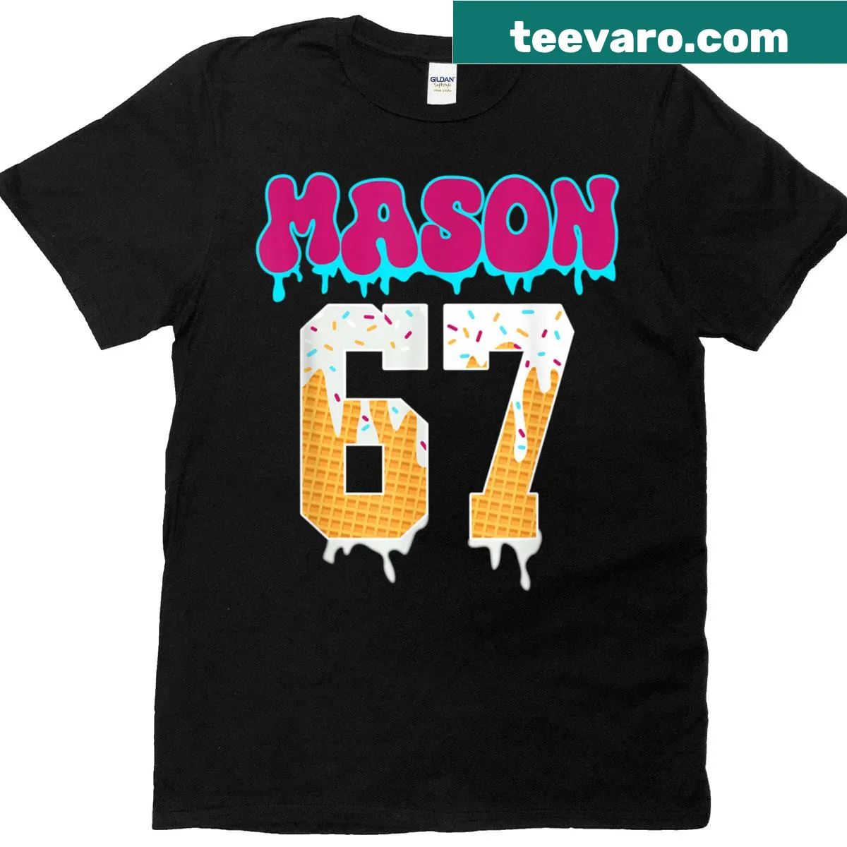 Funny t-shirt with ice cream drip and baseball theme. — on a men's t-shirt
