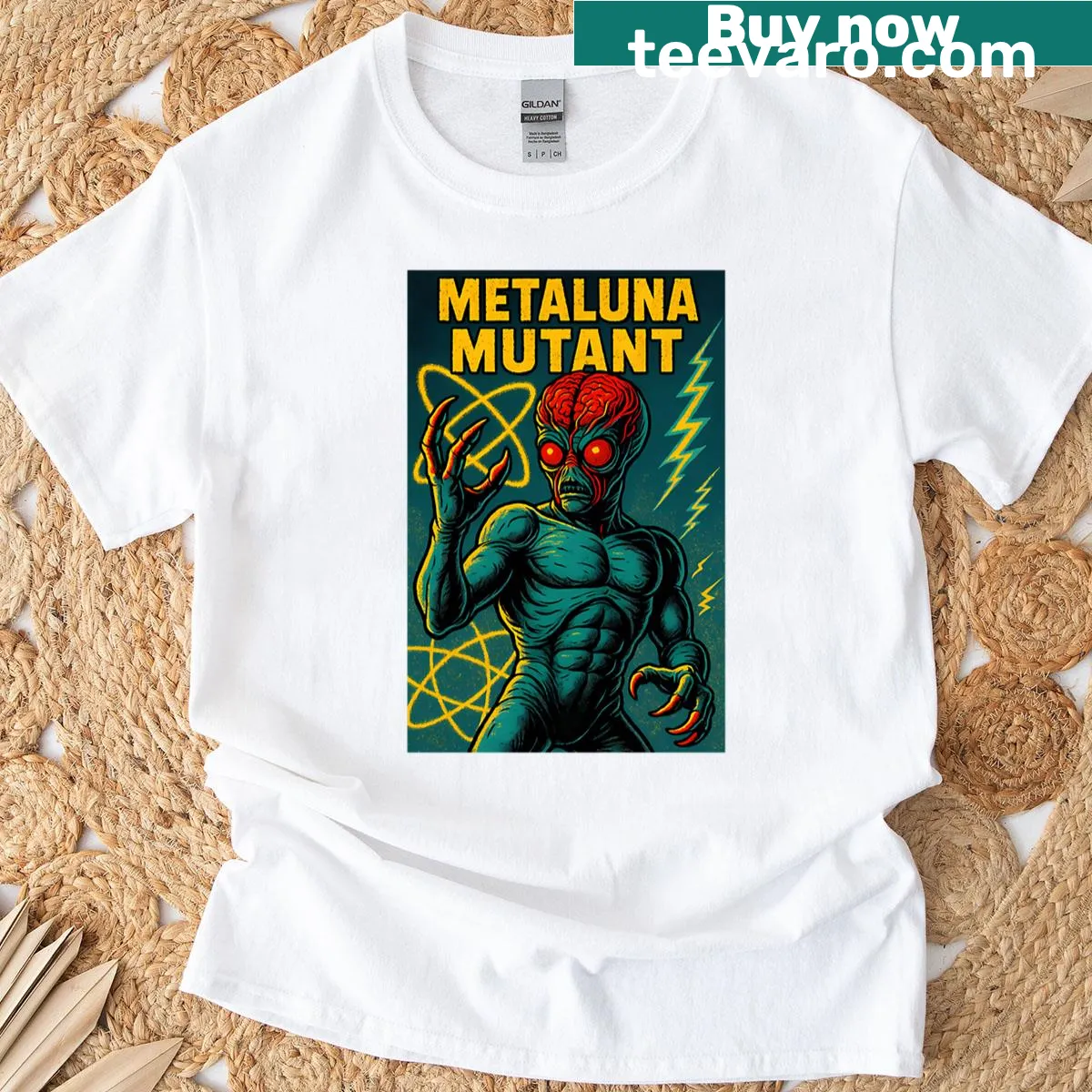 T-shirt featuring the Metaluna Mutant from classic sci-fi films — on a men's t-shirt