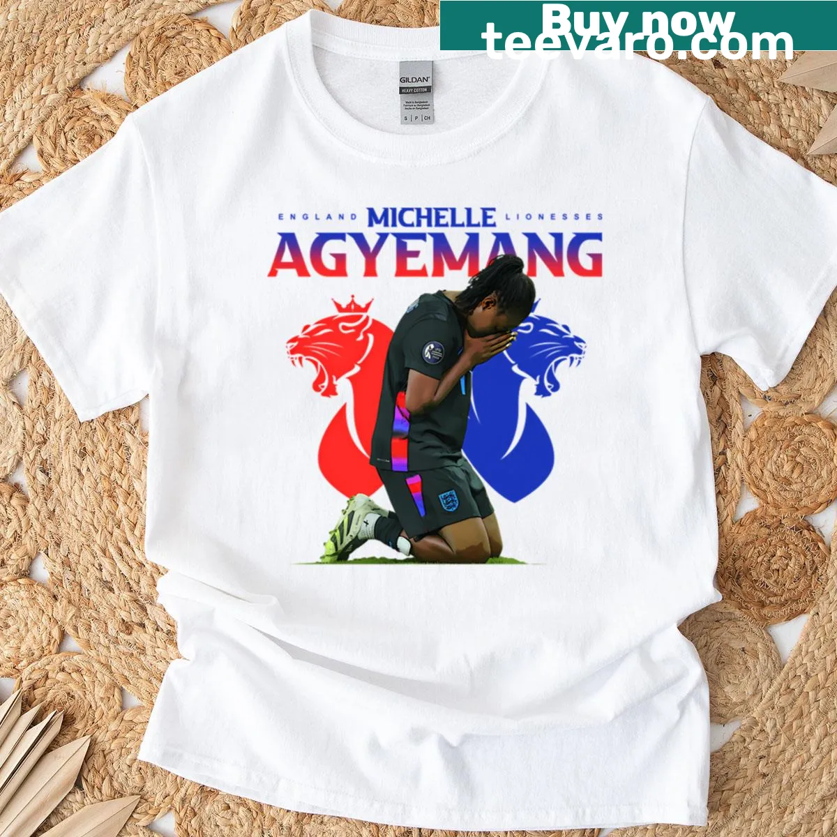 Football-themed T-shirt featuring the name Michelle Agyemang — on a men's t-shirt