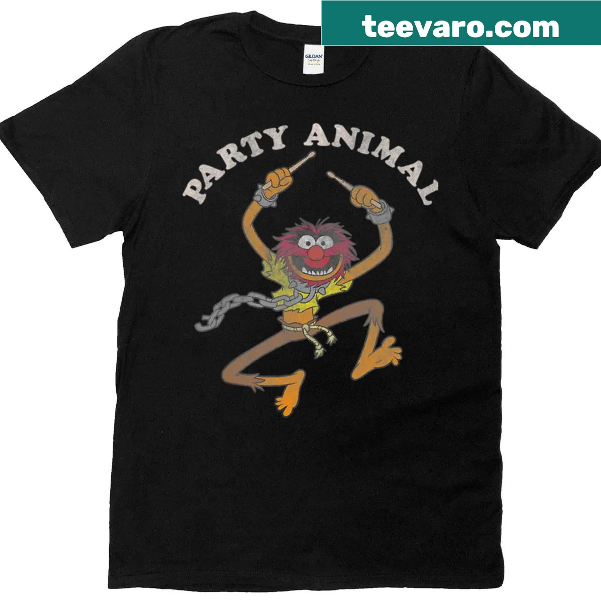 Character illustration of Animal from the Muppets on t-shirt — on a men's t-shirt