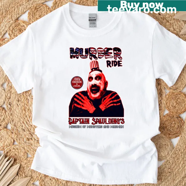 Graphic t-shirt featuring Captain Spaulding's Murder Ride museum design