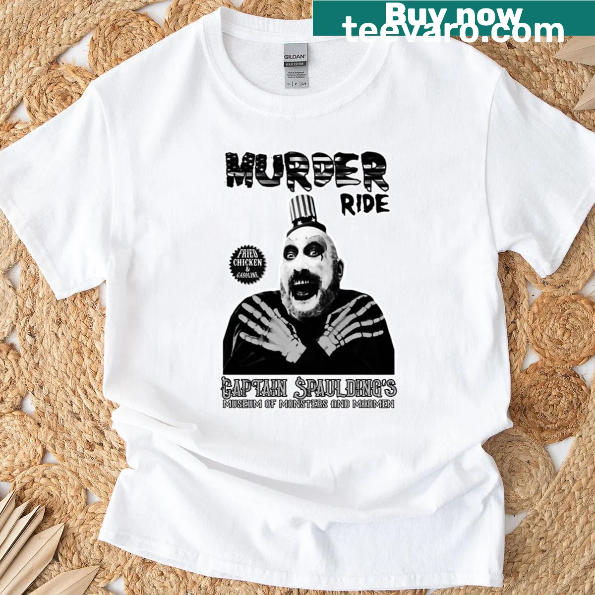 Oversized t-shirt with Captain Spaulding's Museum graphic — on a men's t-shirt