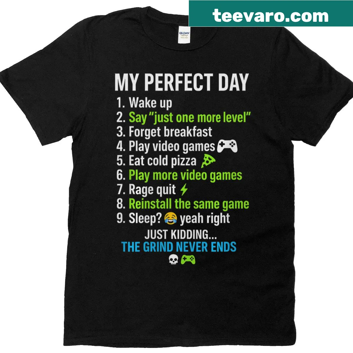 Funny gaming t-shirt with the text 'My Perfect Day' — on a men's t-shirt