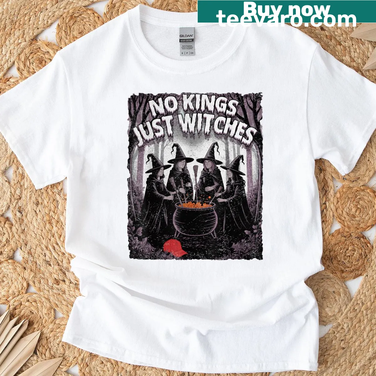 Humorous witchcore design with 'No Kings Just Witches' on a T-shirt — on a men's t-shirt