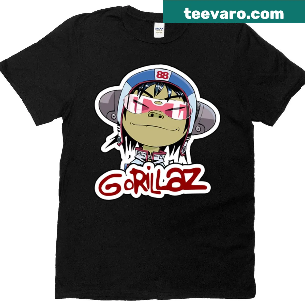 Graphic t-shirt featuring the Gorillaz band name. — on a men's t-shirt