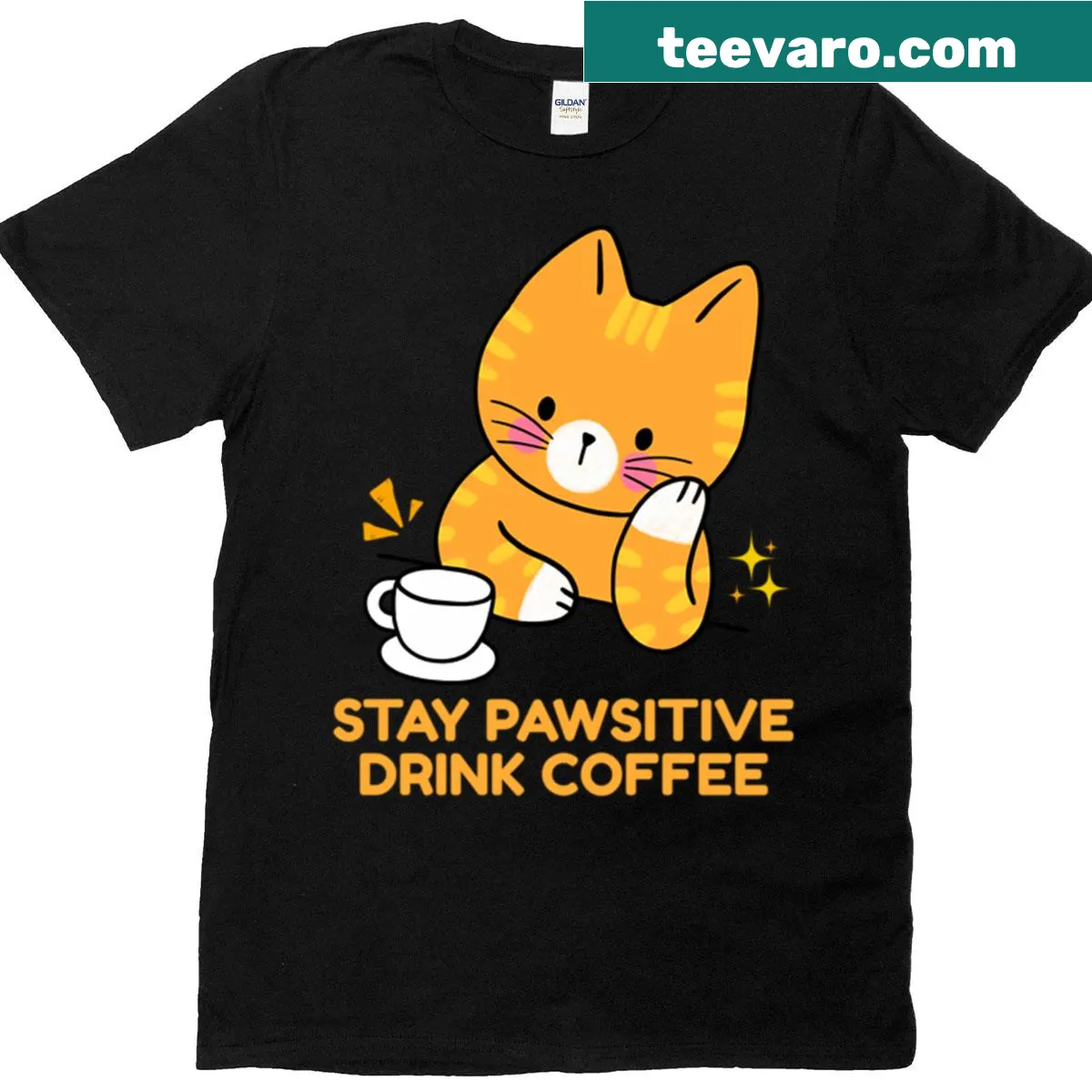 Charming T-shirt with graphic celebrating cats and coffee — on a men's t-shirt