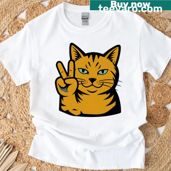 Cat design promoting peace on a t-shirt