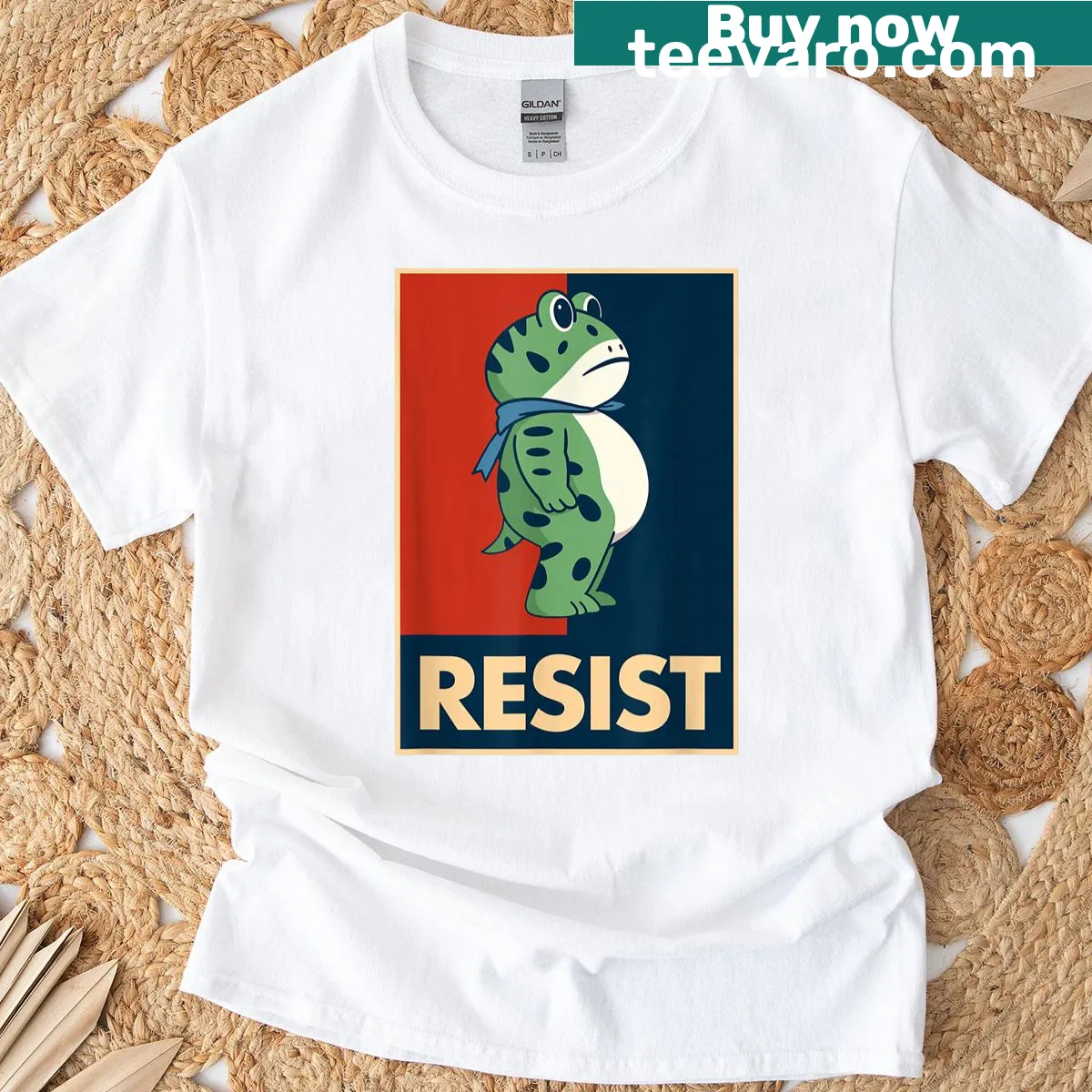 Illustration of a brigade of frogs united in resistance on a T-shirt. — on a men's t-shirt