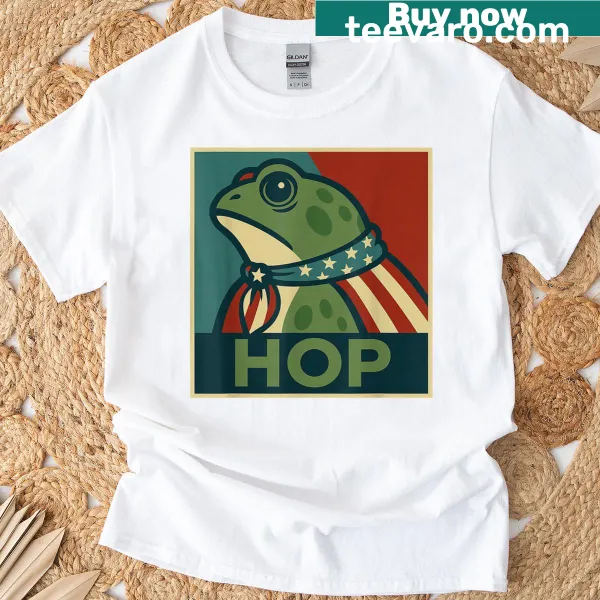 Cartoon frog hopping graphic T-shirt