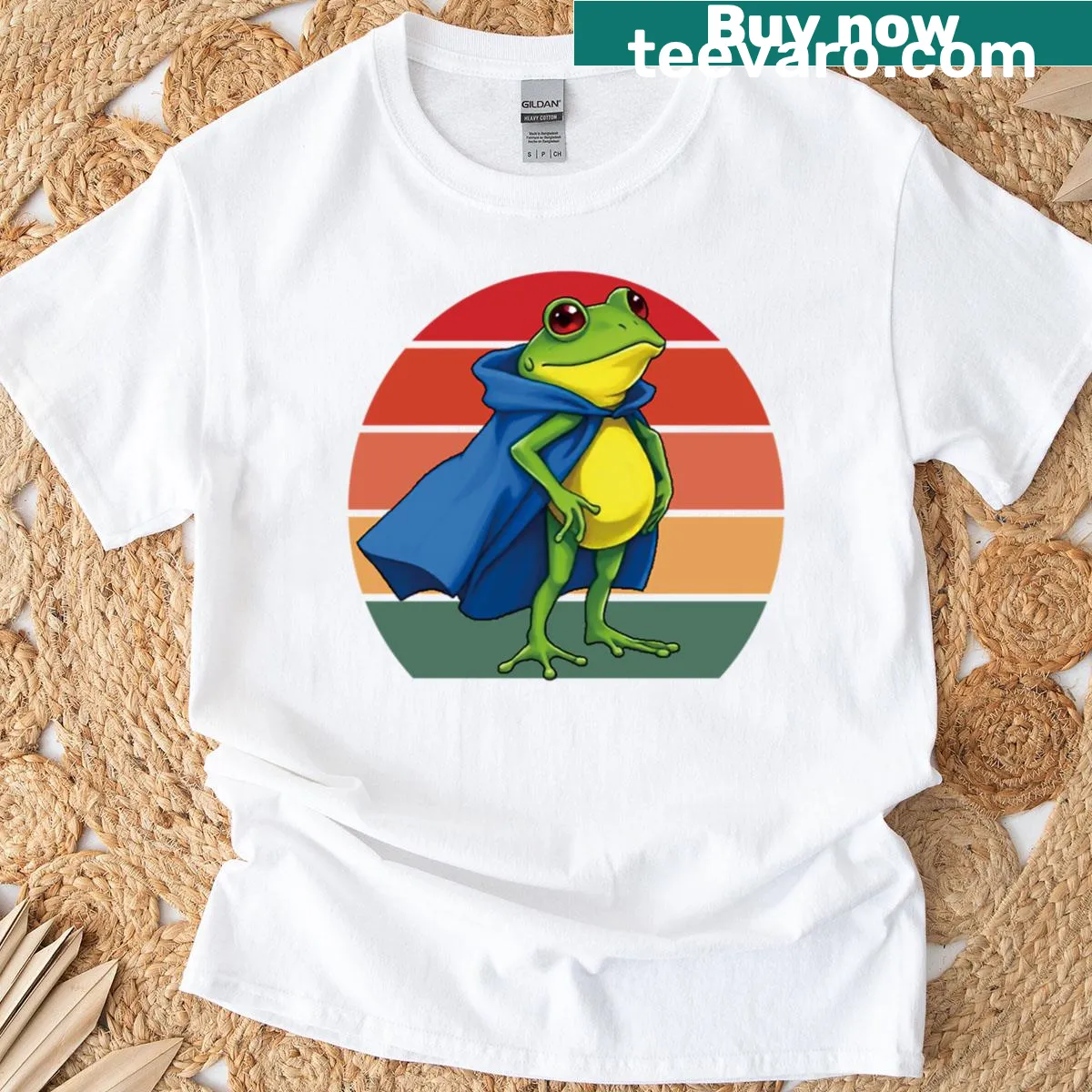 Playful frog illustration on a casual T-shirt — on a men's t-shirt