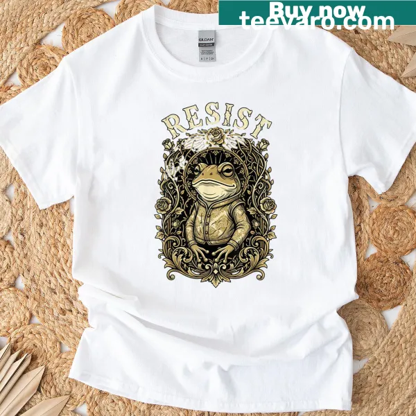 Community-focused frog design on Portland Protest t-shirt