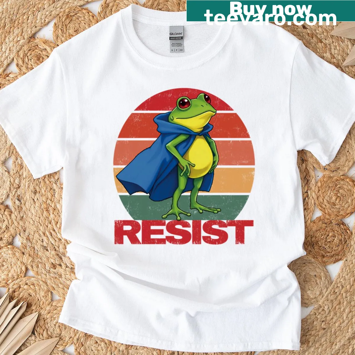 Humorous frog design promoting resistance on t-shirt — on a men's t-shirt